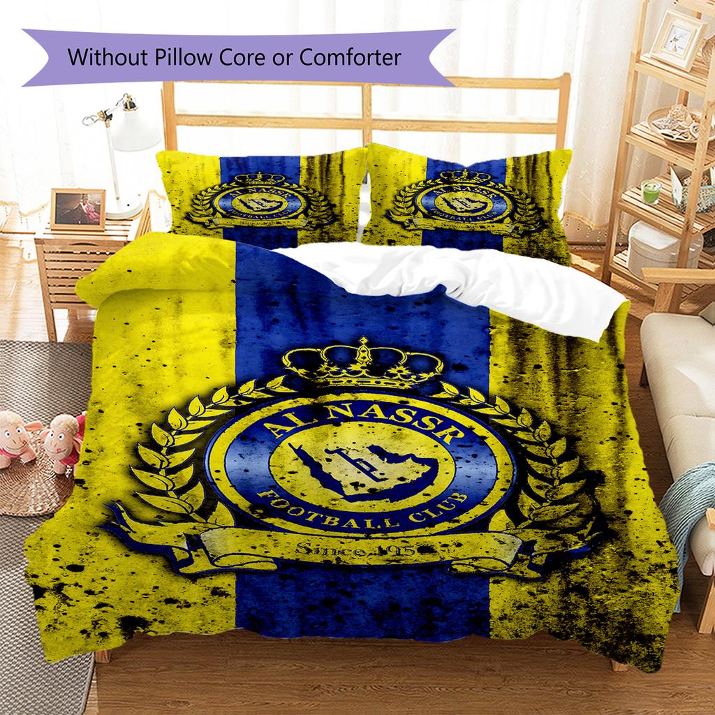 Ložní prádlo se vzorem Al-Nassr, Sada přikrývek, Povlak na přikrývku, Povlak na polštář, Domácí dárek k narozeninám (1 * povlak na peřinu + 2 * povlak na polštář, bez jádra)