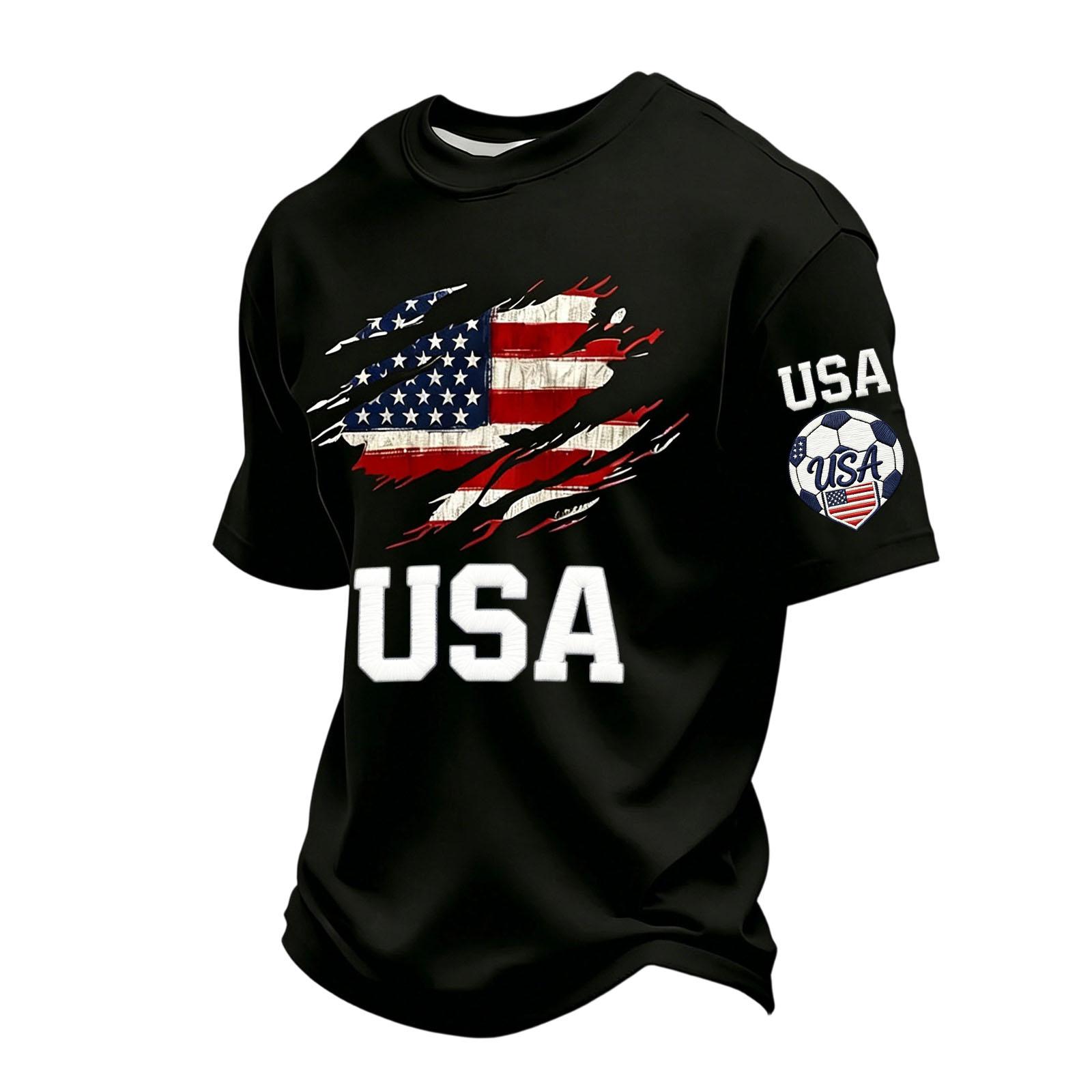 Men s Casual Short Sleeve Neck T-Shirt with USA Letter Graphic for Everyday Wear L