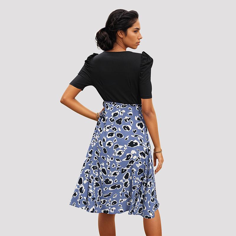 Women's Fashion Summer Spring Short Sleeve V-Neck High Waist Casual Dresses