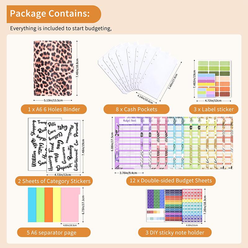 A6 Pu Leather Budget Binder Notebook Cash Envelopes System Set,With Binder Pockets For Money Budget Saving Bill Organizer
