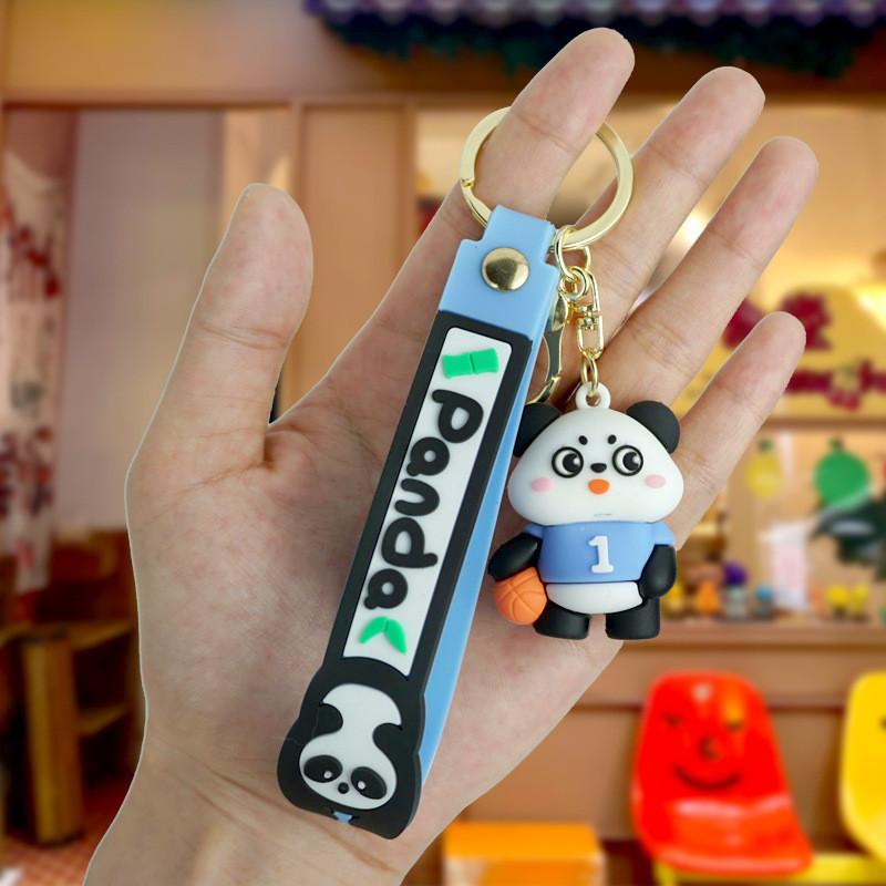 Whimsical Panda Cartoon Keychain Creative Rubber Charm For Backpack Or Keys Car