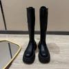 Brown Thick Heel Long Boots Women's Summer Versatile Slimming Over-Knee Boots Stylish Round Toe Rubber Outsole Pure Color