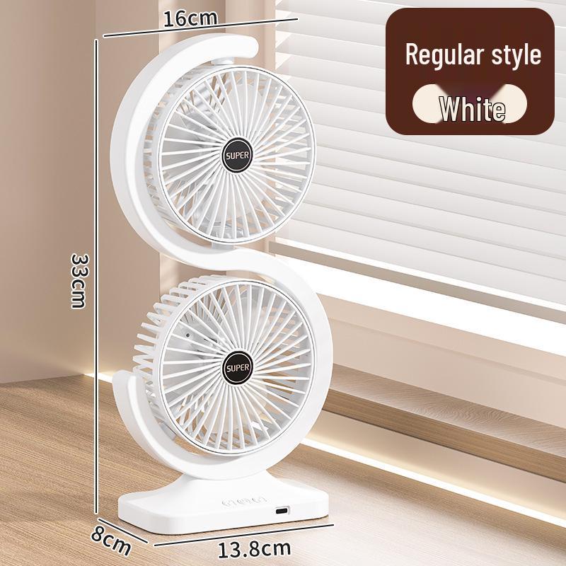 Compact Dual-Headed Rechargeable Fan for Desk, Dorm, Camping, and Outdoor Use 16*8*33cm