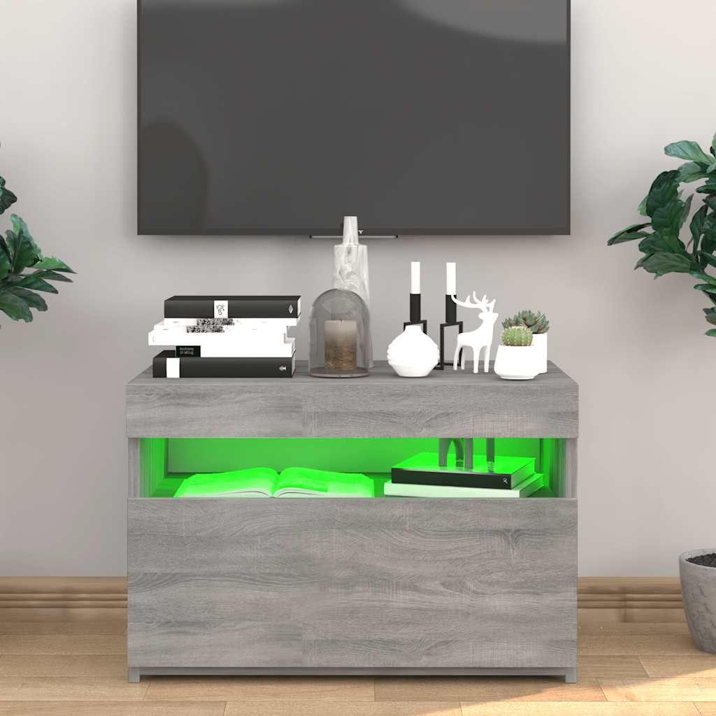 Vidaxl Szafka Pod Tv Z Oświetleniem Led, Szary Dąb Sonoma, 60X35X40 Cm