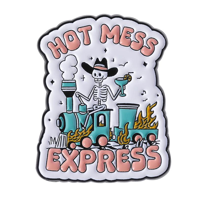 Hot Mess Express Skeleton Train Enamel Pin Funny Dark Humor Halloween Brooch Lapel Backpack Badge Jewelry Gifts for Friends