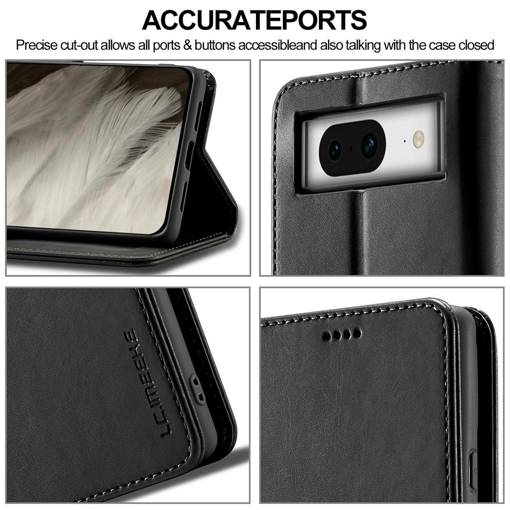 LC.IMEEKE For Google Pixel 8 PU Leather Folio Case Stand Wallet Calf Texture Phone Cover