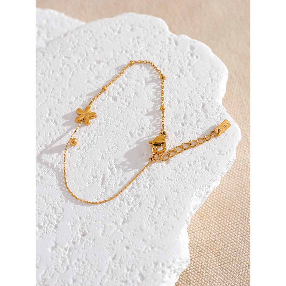 Yhpup New Flower Chain Chic Charm Fashion Bracelet Bangle Golden Stainless Steel Wholesale Jewelry 18K PVD Plated Waterproof