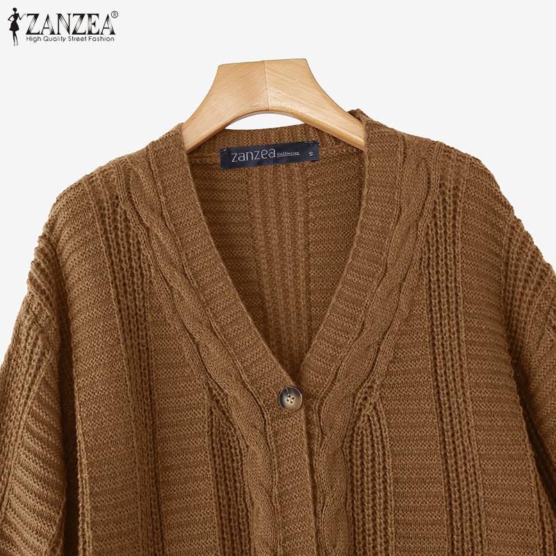 ZANZEA Women Long Sleeve Buttons Up Casual Loose Knitted Sweaters Cardigan