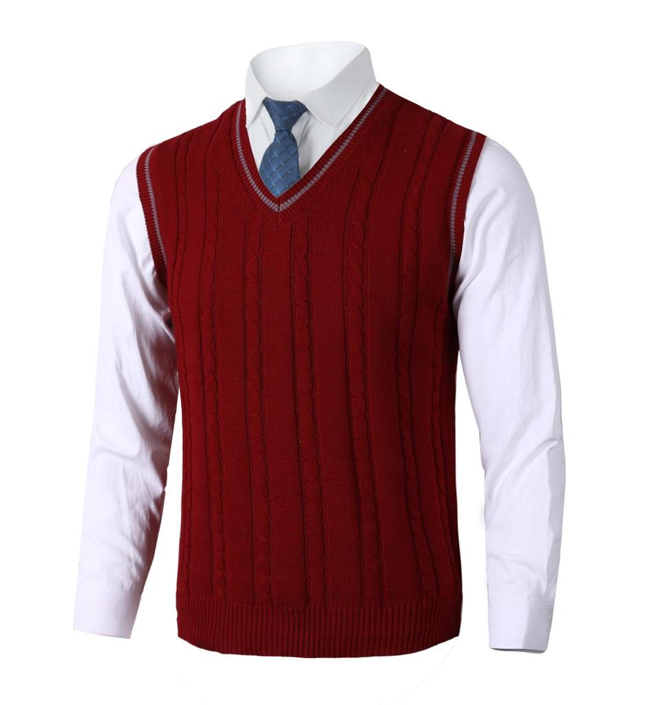 Męska dzianinowa kamizelka bez rękawów z dekoltem w serek - Rozmiar duży, Casualowa, pogrubiona kamizelka
