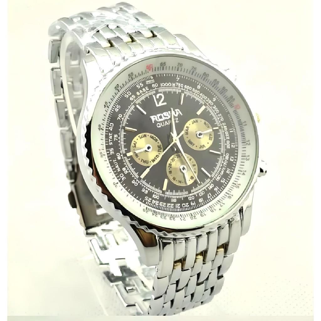 Men Business Quartz Watch Stainless Steel Case Rubber Strap Formal Wear Casual