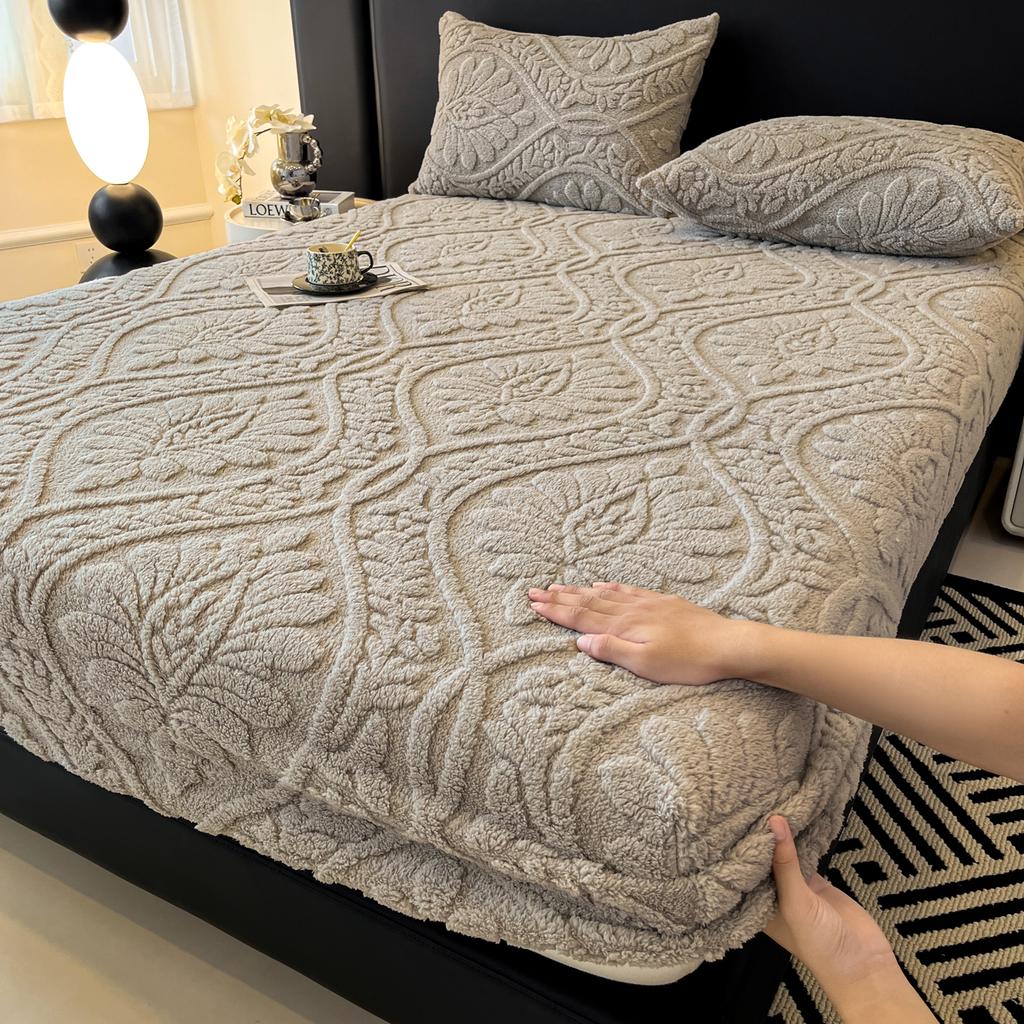 Queen-Size Bettlaken für Winter Flauschiger Plüsch Bettbezug Korallenfleece Einfarbig Spannbettlaken mit Gummizug Einzel-/Kingsize-Bettlaken