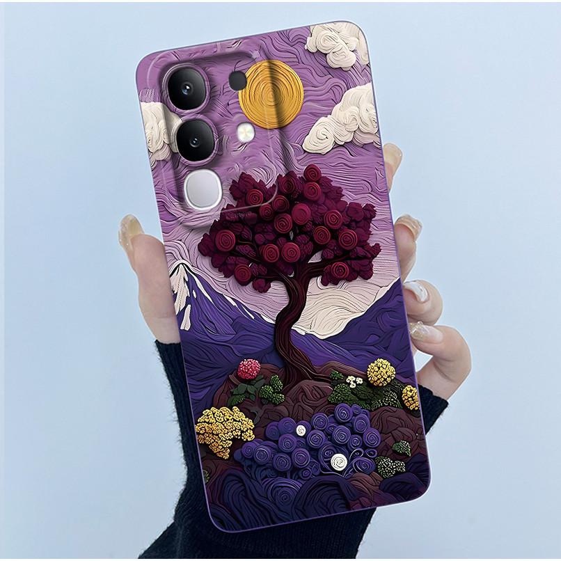 For Vivo Y29 4G Phone Case Fashion Simplicity Oil Painting Flower Soft Liquid Silicone Shell Back Cover For Vivo Y 29 4G Fundas