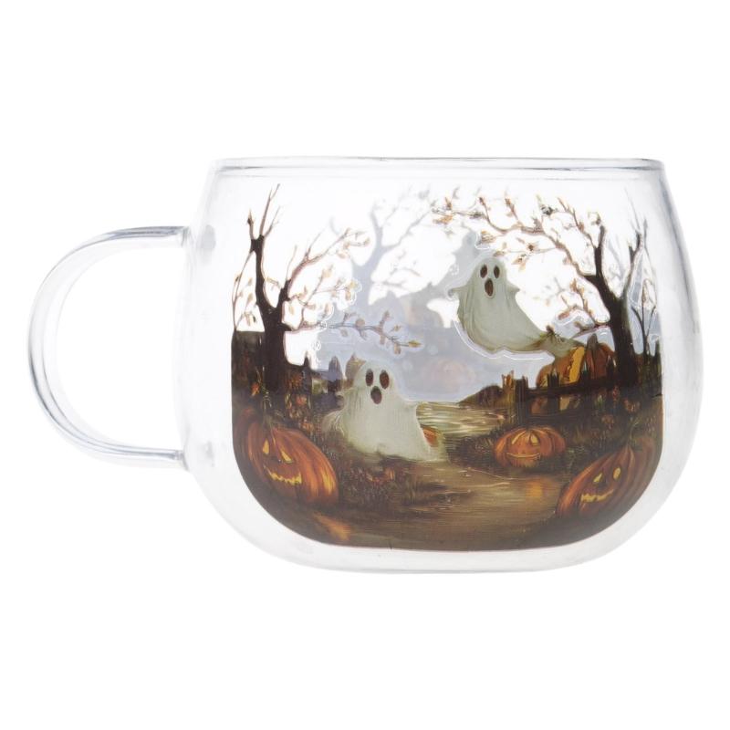 

200ml Painted Glass Mugs With Festival Halloween Design Dishwasher Safe Party Tableware Glass Mugs For Daily Use