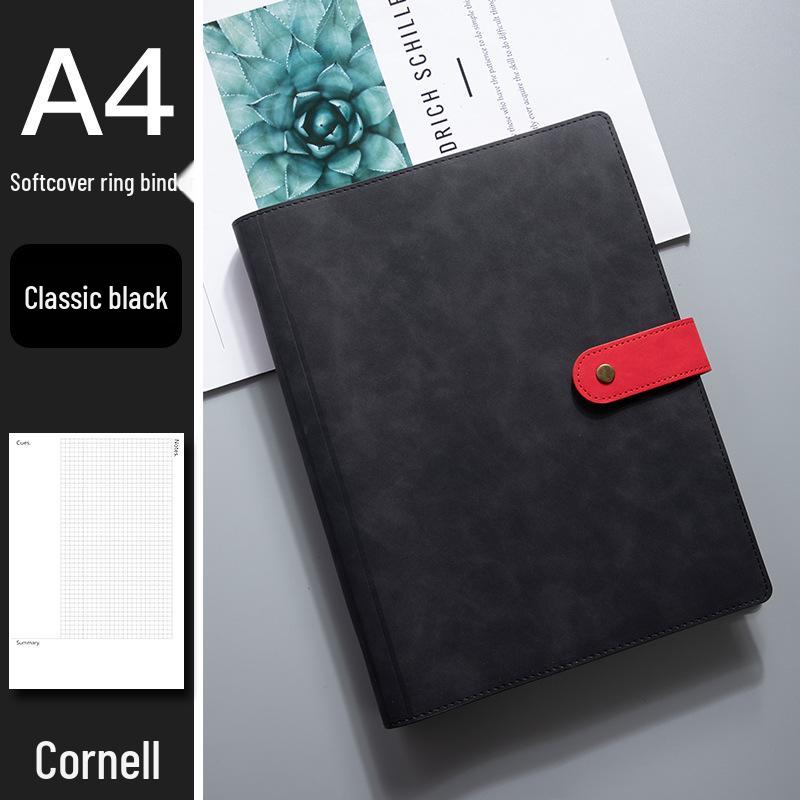 A4 Retro Leder Notizbuch mit Magnetverschluss - Unifarbe, Herausnehmbares kariertes Notizbuch