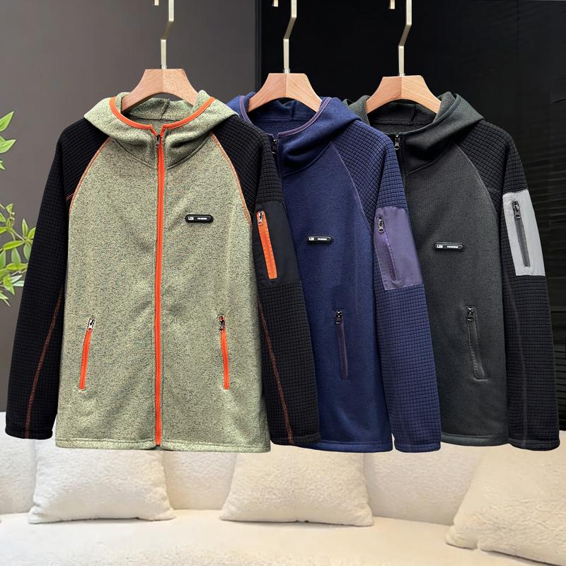 Men's Plus Size Fleece Hooded Jacket Color Block Zip Up Warm Casual Hoodie for Big Men