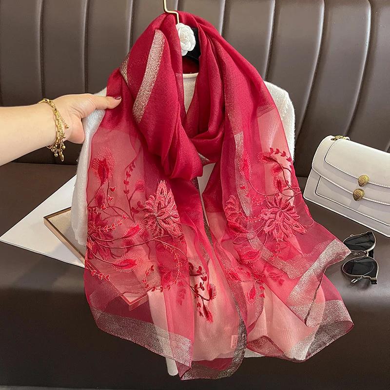

2025 New Women Scarf Winter Warm Solid Silk Wool Shawls Lady Wraps Bufanda Floral Pashmina Luxury Embroidery Warn Scarves 75x190cm