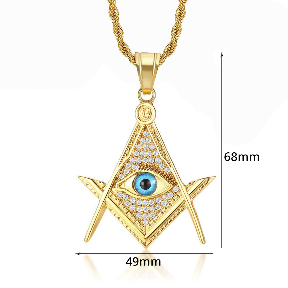 Hip Hop Iced Out Freimaurer Allsehendes Auge Anhänger Halskette Männlich Goldfarbe Edelstahl Kette Für Männer Freimaurer Freimaurer Schmuck