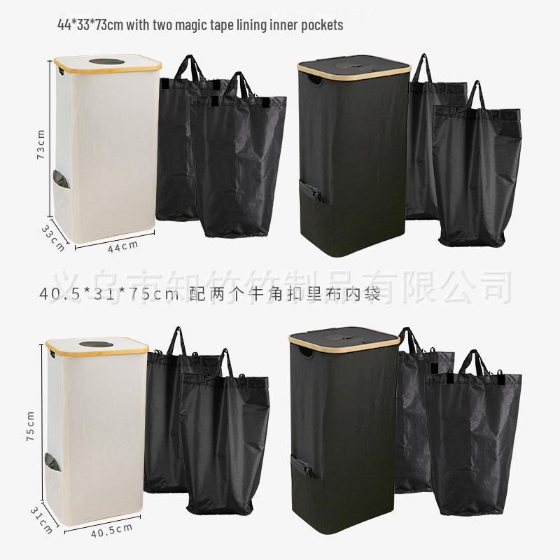 Foldable Bamboo Oxford Cloth Recycling Basket with Lid and Inner Bag