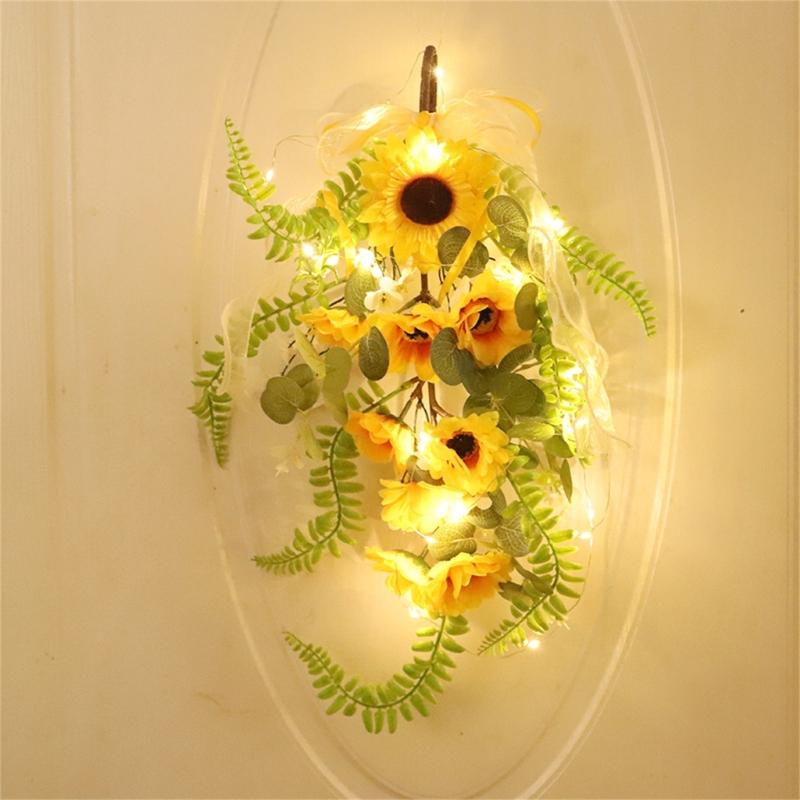 Easy To Install Faux Sunflower Wall Hanging Ornament Green Plant Decoration for Home or Commercial Space