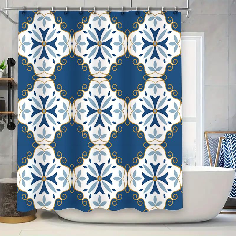 

Blue White Ceramic Tile Pattern Shower Curtain Waterproof Bath Decor Home Decoration For Bathroom Accessories Set In Kitchen Din 90x180cm