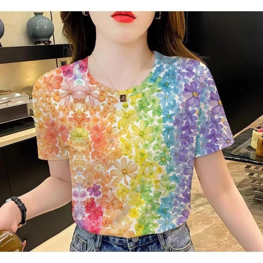 

Сублимационная 3D-печать, футболка с цветочным дизайном - подходит для женщин, включая большие размеры XS