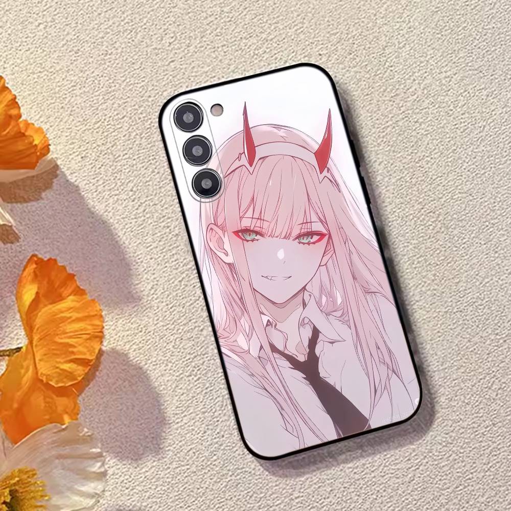 Lovely Zero Two 02 Hot Anime Phone Case For Samsung Galaxy A73,A72,A71,A70,A53,A52,A51,Soft Silicone Black Cover