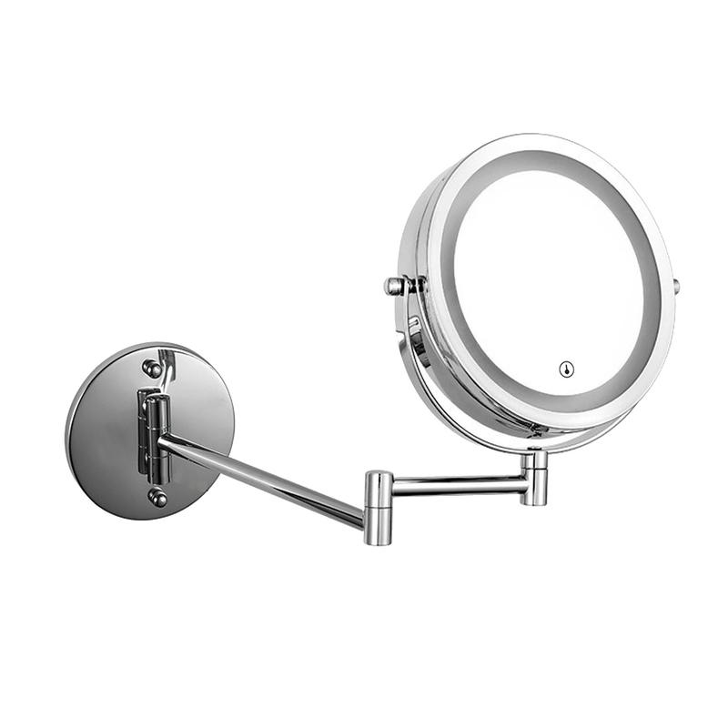 Folding Arm Spray Bathroom Mirror, 2-Side Touch Adjustable LED Lighting, Wall Magnification Makeup Mirror | Bathroom Mirrors