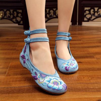 Embroidered Women Ballet Flat Shoes Canvas Shoes for Women Espadrilles Low Wedge Mary Janes Chinese Shoes