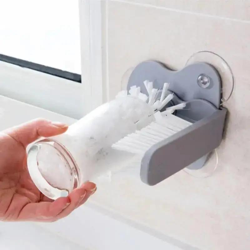 1 Pcs New Kitchen Wall Mounted Glass Cleaning Brushs Rotating Water Cup Brush Detachable Portable Cups Brush Suction Cups