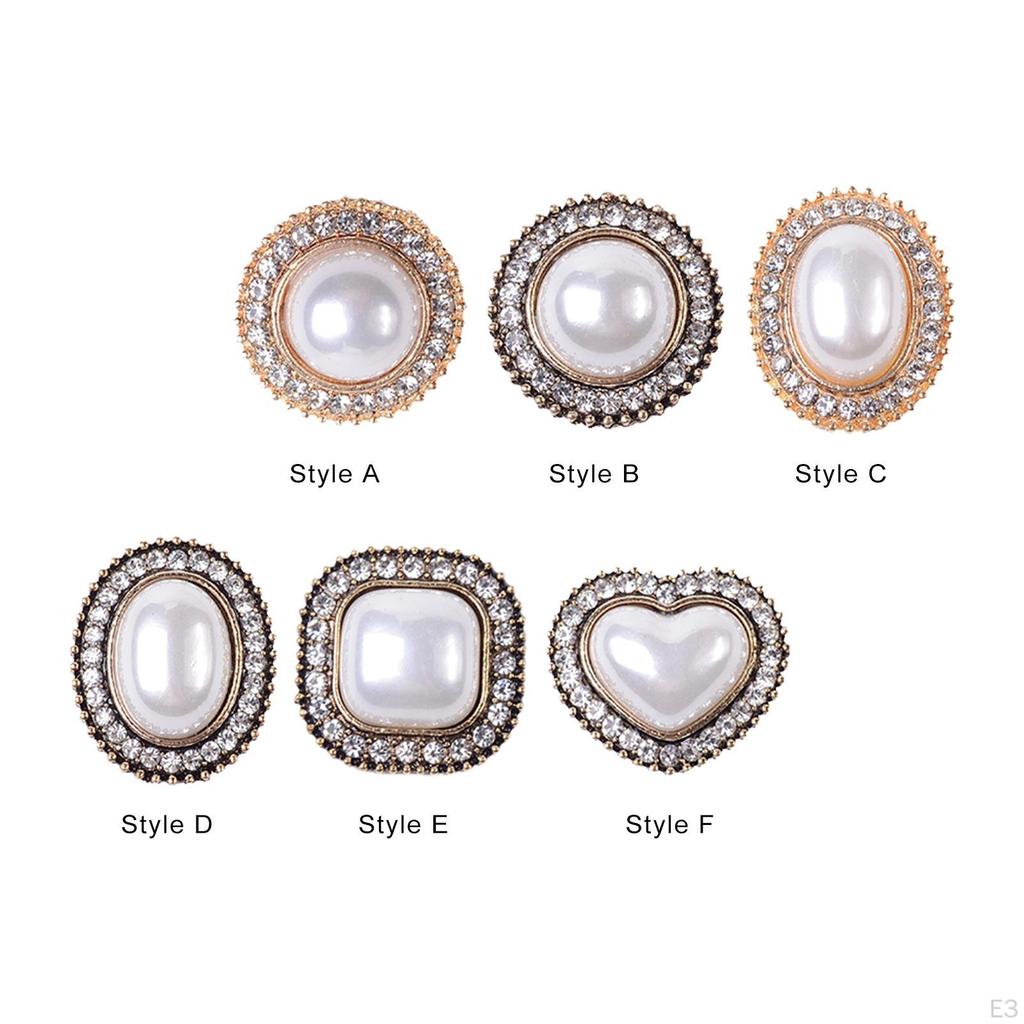 5 Pieces Alloy Rhinestone Buttons, Flat Back Brooch Buttons Sparkly Bling Sew on Clothing