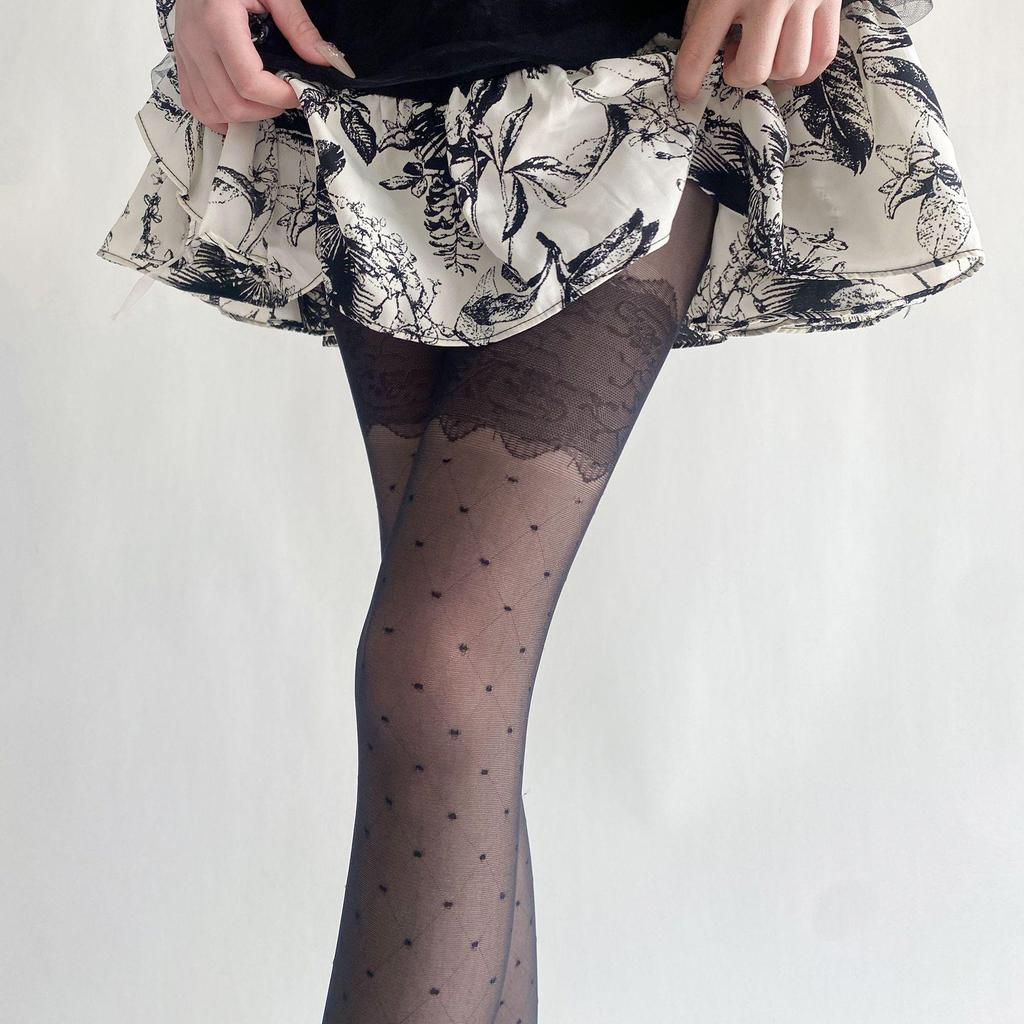 2024 Spring/Summer Core-Spun Jacquard Stockings: Ultra-Thin Slimming Socks with Polka Dots & Hearts