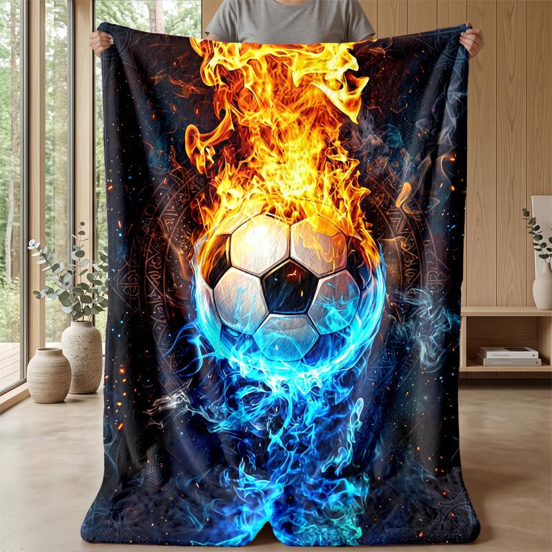 Flaming Soccer Ball 1 Theme Blanket Lightweight Warm Flannel Blanket Decorative Throw Blanket for Home Decoration