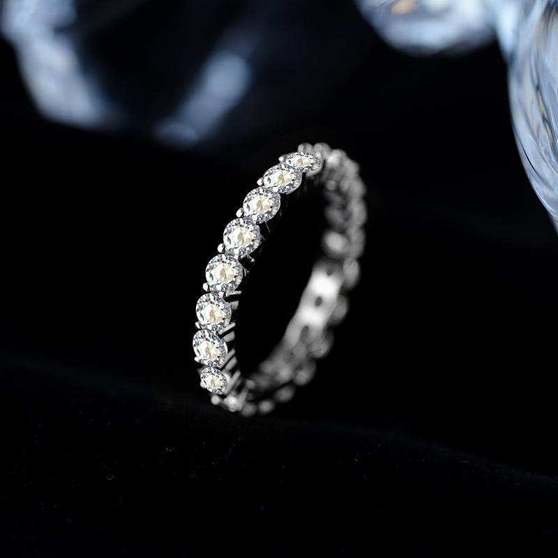 Luxurious Four-Prong Round Full Diamond Geometric Couple Ring For Women Original Sterling Silver Anniversary Gift Jewelry