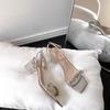 Fashion 2025 Fashionable Diamond Embellished Women's Sandals Summer Thick Heel Square Head Crystal High Heel Buckle Strap Clear Shoes