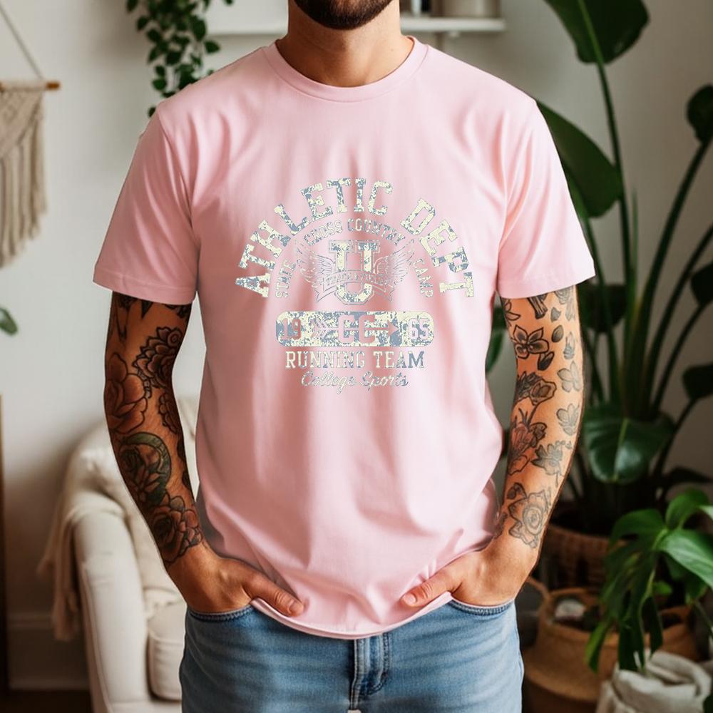 100% Cotton Short Sleeve T Shirt Retro College Sports Track And Field Wing Graphic Print Breathable Casual Daily Tees