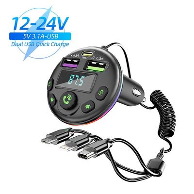 Automobilový Bluetooth 5.0 FM vysielač Rýchla nabíjačka do auta Adaptér s nabíjacím káblom 3 v 1 Handsfree audio prijímač MP3 prehrávač pre iPhone Huawei Xiaomi