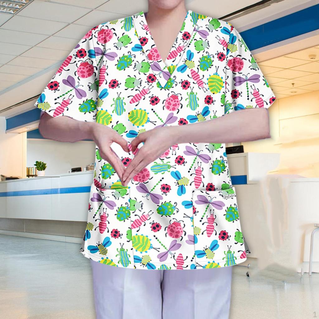 Women's V Neck Scrub Shirt Breathable Workwear Nurse Work Uniform Nursing Top for Women