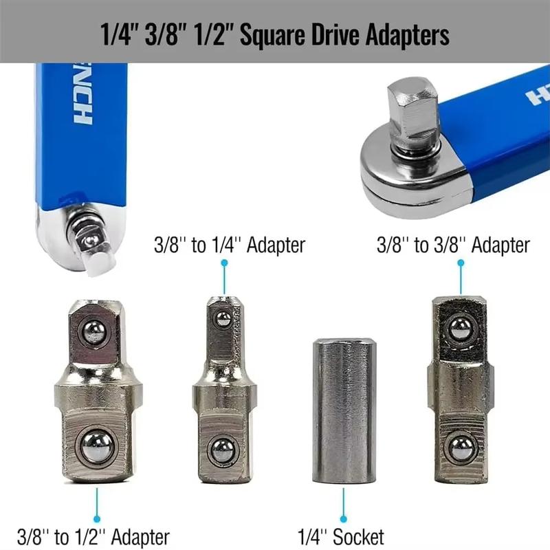 Offset Extension Wrench Impact Socket Ratchet Extension Tool with 1/4inch 3/8inch 1/2inch Drive Adapters Universal