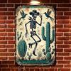 Vintage Western Cowboy Skeleton Parrot Tin Sign 8x12In Rustic Metal Wall Art Bar Cafe Decor