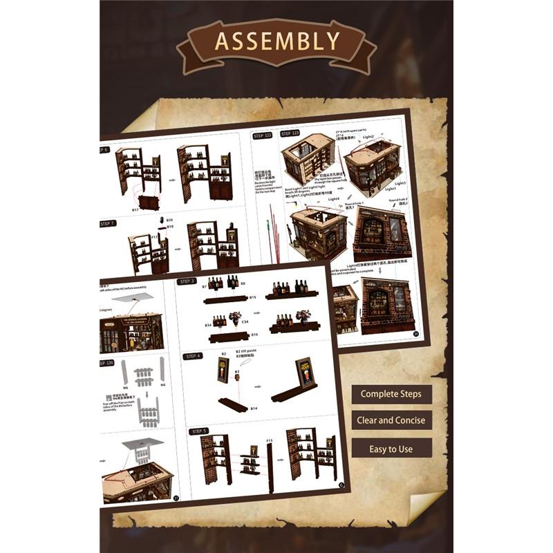 DIY Rohová krčma Drevená miniatúrna modelová stavebnica 3D puzzle so svetlom Nábytok Domčeky pre bábiky Chata pre priateľov Narodeninové darčeky