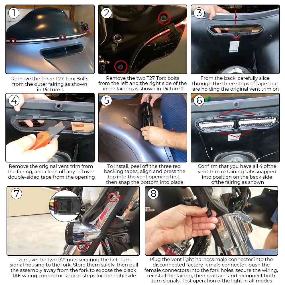 LED Vent Trim Turn Light With Flow Signal Motorcycle Accessories For Harley Touring Electra Glide Ultra Limited FLHTK 2014-2024