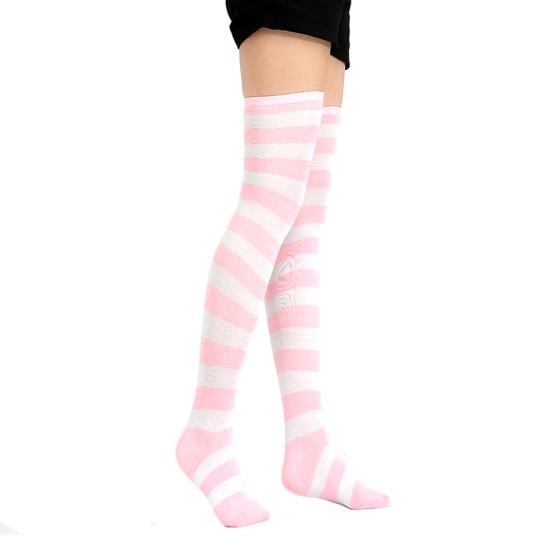 Calze lunghe a righe da donna, coscia alta, sopra il ginocchio, elasticizzate, lunghe, per cosplay
