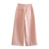 Women Fashion Two Piece Set Pink Tank Tops & Straight Leg Pants Vintage V-Neck Single Breasted Female Chic Pants Suit