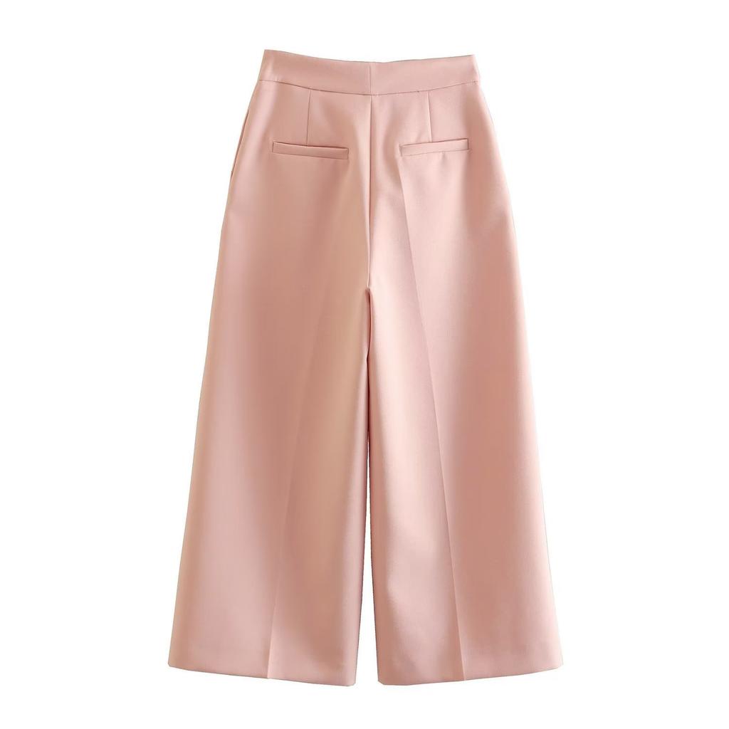 Women Fashion Two Piece Set Pink Tank Tops & Straight Leg Pants Vintage V-Neck Single Breasted Female Chic Pants Suit