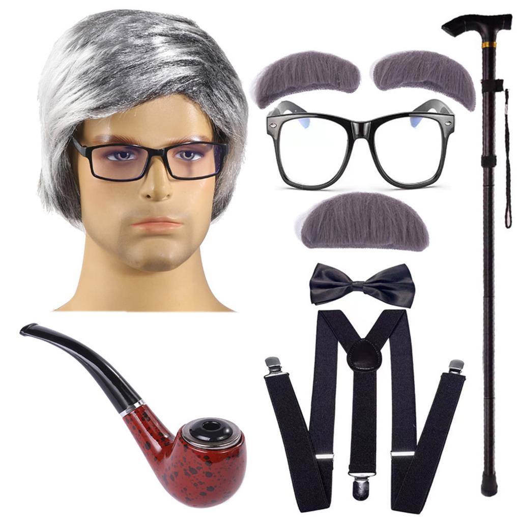 Children's Performance Waistcoat Wig COS Old Man Dress Up Clothes Props Eight-Piece Set
