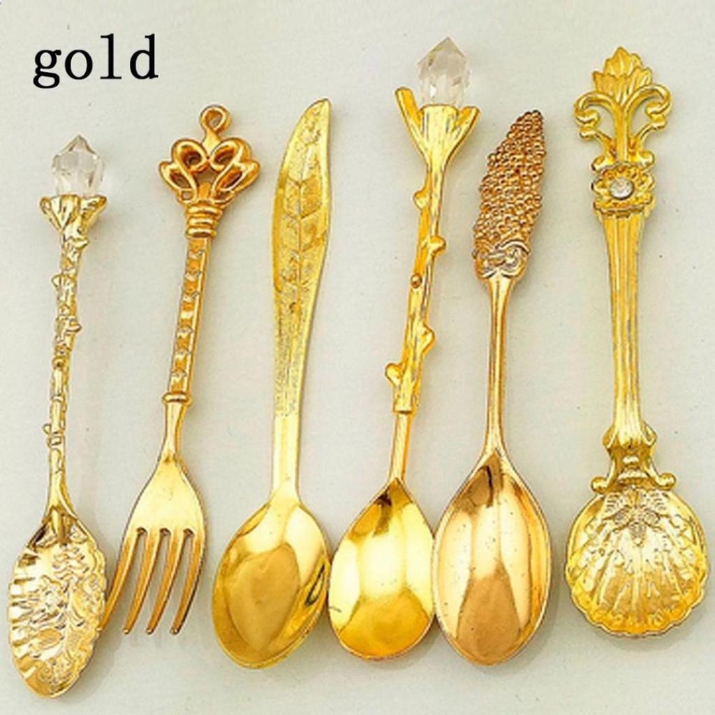 6Pcs Retro Coffee Spoons Fork Tableware