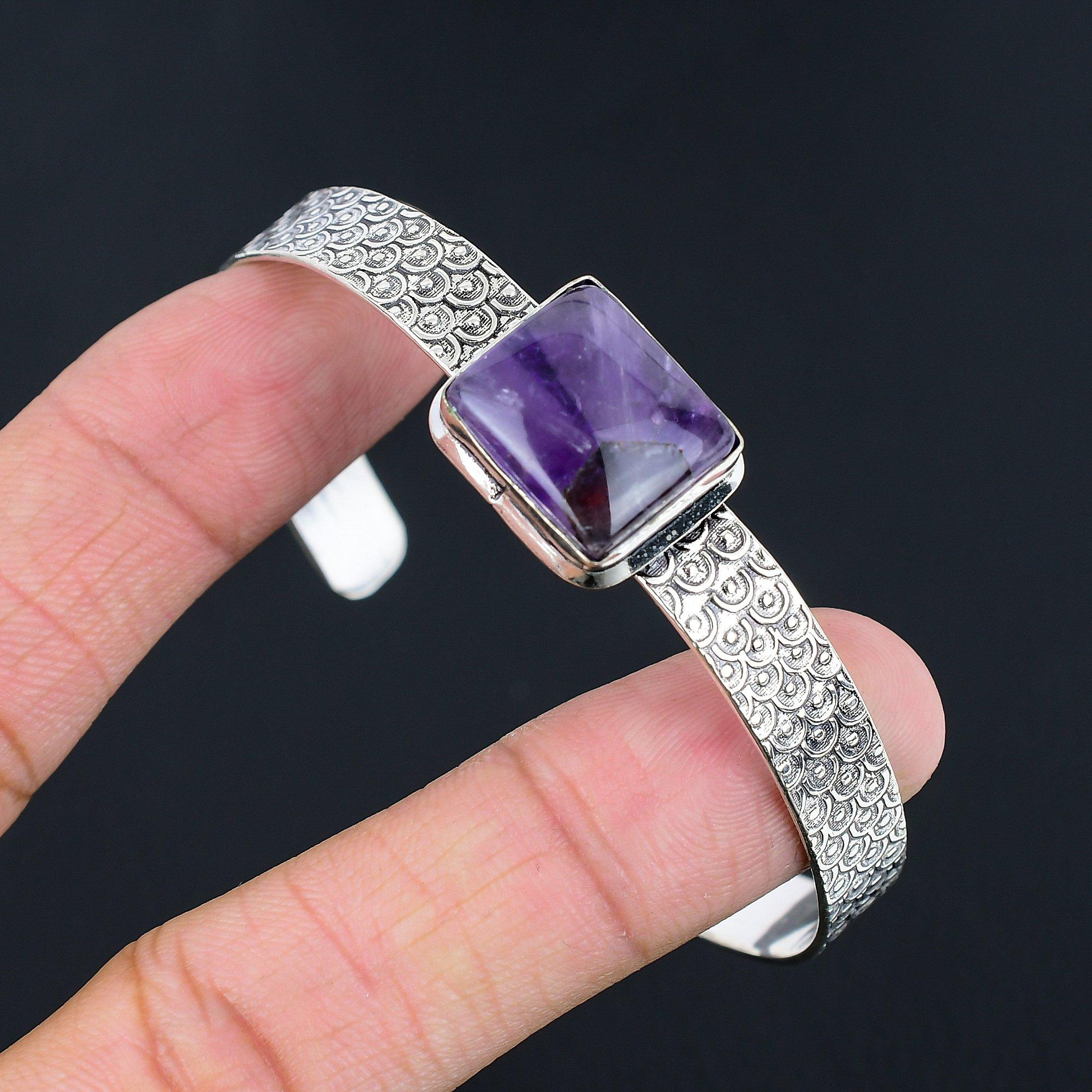 

Radiant Natural Star Amethyst 925 Silver Birthday Art Deco Sister Unique Bangle Adjustable