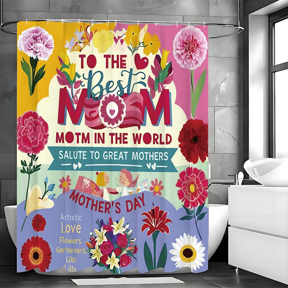 Glad Morsdag Collage Floral Text Duschdraperi, Dekorativt Duschdraperi för Badrum, Vattentätt Duschdraperi med Krokar