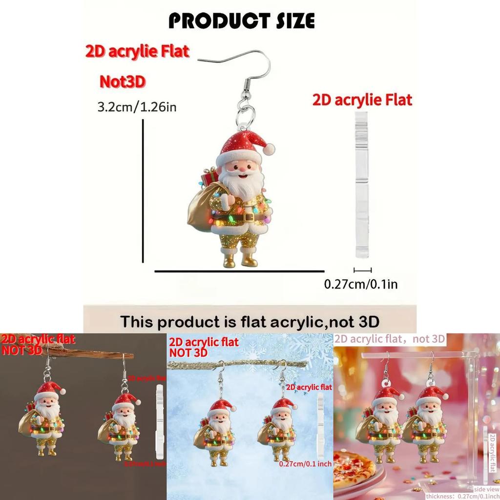 Holiday Seasonal Santa Acrylic Earrings With Silver Posts For Casual Festive Wear