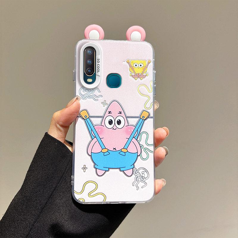 KEYSION Cute Ear Cartoon Case for VIVO Y17 Y15 Y12 with Lanyard Soft Silicone+PC Shockproof Phone Back Cover for VIVO Y11 2019